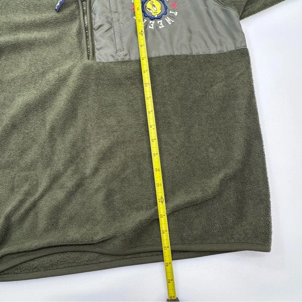 Vintage Y2K Looney Tunes Tweety Bird Half Zip Long Sleeve Fleece Green Jacket - Picture 4 of 5